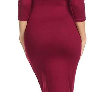 ICONOFLASH Women's 3/4 Sleeves Midi Bodycon Dress Crew Neck